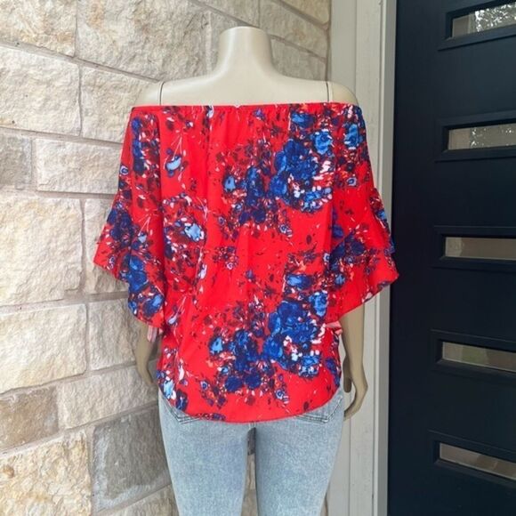 Women's Boho Floral Print Flare Sleeve Off the Shoulder Tie Knot Blouse Small - Picture 5 of 12